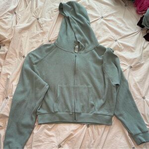 SKIMS pistachio Green Zip-Up cropped thermal Hoodie size large